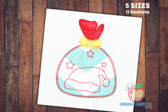 Gift Bag of Santa in Red Applique