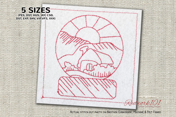 Snow Coverd House in Snowglobe Redwork Review